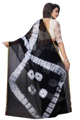 Black printed chiffon saree with blouse 2