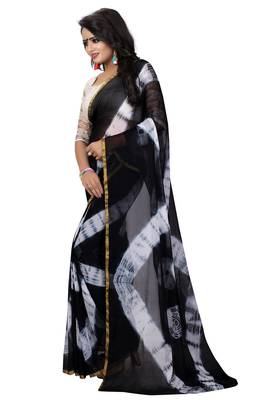 Black printed chiffon saree with blouse 3