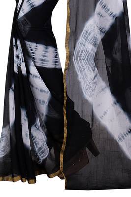 Black printed chiffon saree with blouse 4