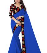 Blue plain chanderi saree with blouse