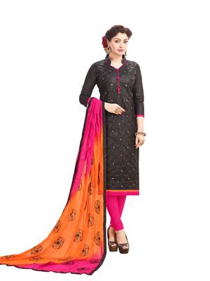  Women Black embroidery Pure Cotton Mirror Work salwar suits with dupatta   1