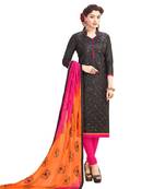  Women Black embroidery Pure Cotton Mirror Work salwar suits with dupatta  