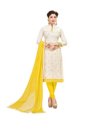  Women White embroidery Pure Cotton Mirror Work Designer salwar suit Material 1