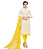  Women White embroidery Pure Cotton Mirror Work Designer salwar suit Material