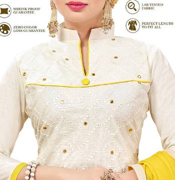  Women White embroidery Pure Cotton Mirror Work Designer salwar suit Material 2