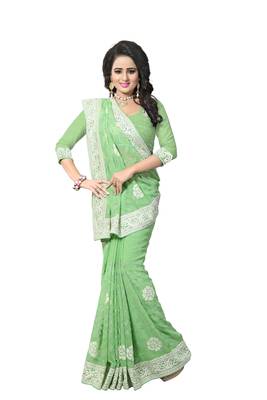 Light green embroidered georgette saree with blouse 1