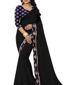 Black plain cotton saree with blouse