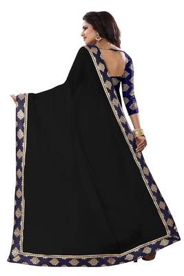 Black plain cotton saree with blouse 3