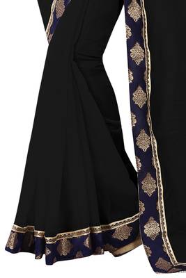 Black plain cotton saree with blouse 4