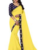 Yellow plain cotton saree with blouse