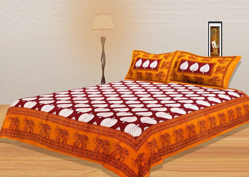 Multicolor Indian Traditional Style Cotton Paan Leaf Print Bed Sheets