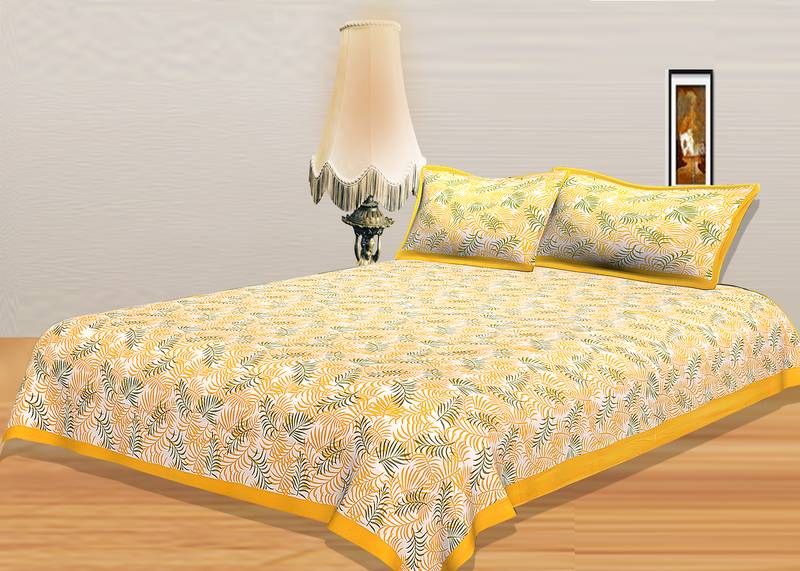 Multicolor Indian Traditional Style Cotton Leaf Print Bed Sheets & Pillow Covers RAJFABRIC