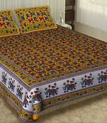 Multicolor Indian Traditional Style Cotton Elephant Print Bed Sheets & Pillow Covers