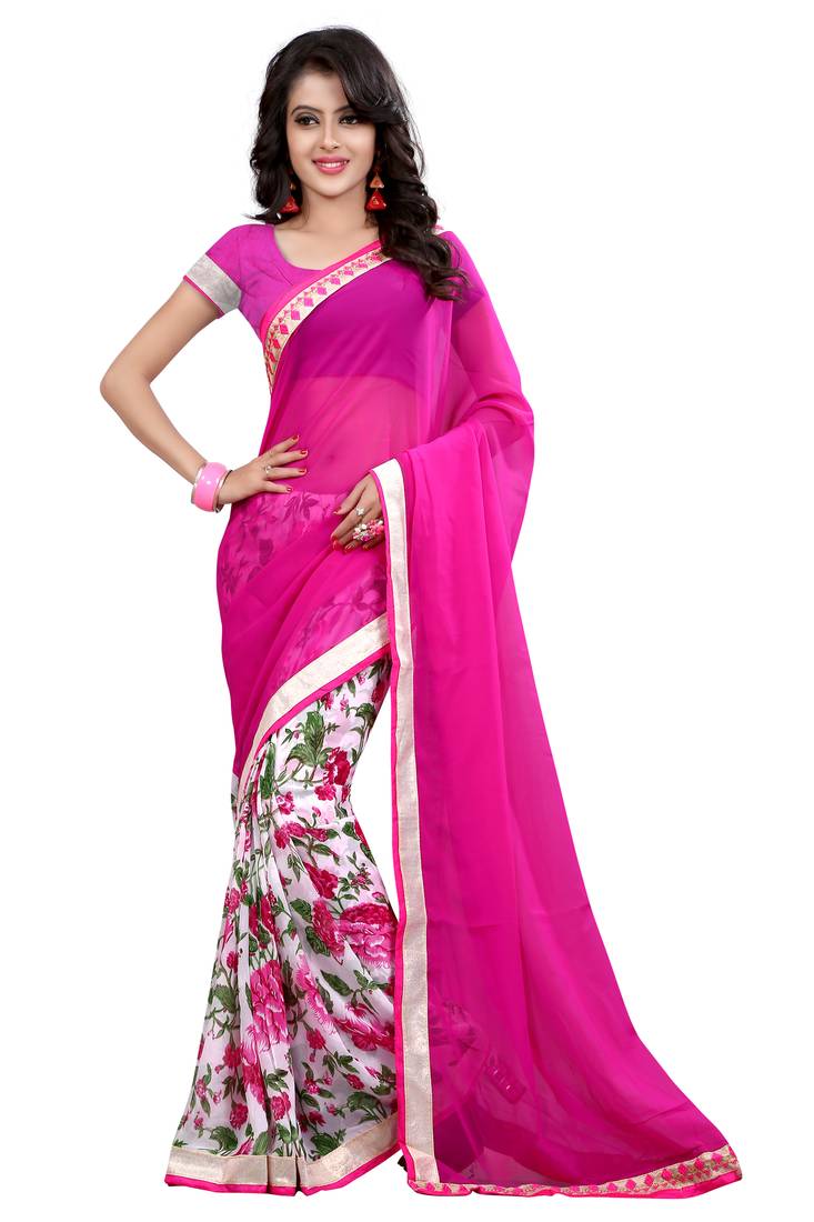 Pink Plain Georgette Saree