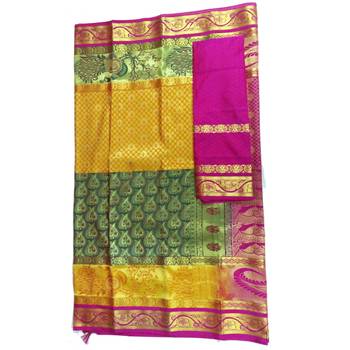 Multicolor woven silk saree with blouse 4