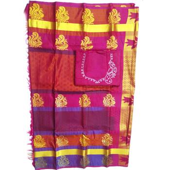 Multicolor woven silk saree with blouse 4