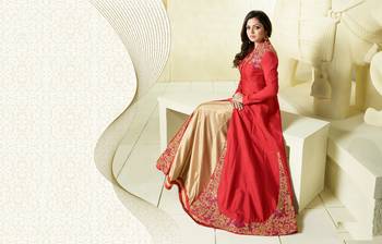 Peach crepe silk tafetta silk  semi stitched high sit ethnic suits 1