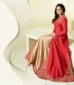 Peach crepe silk tafetta silk  semi stitched high sit ethnic suits