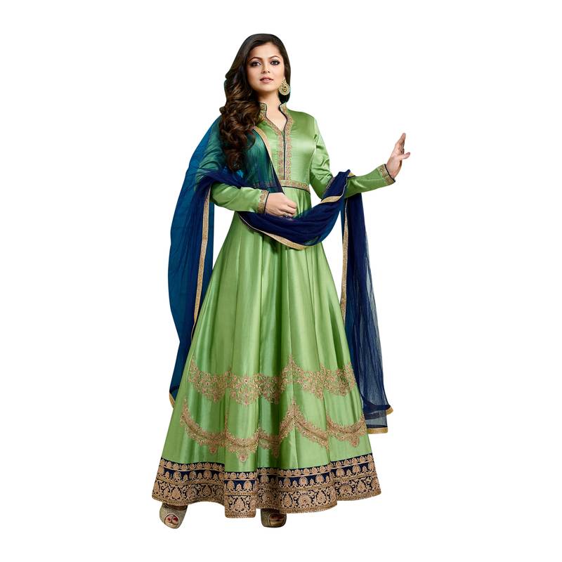 Green Dupion Dupion semi_stitched anarkali ethnic-suits
