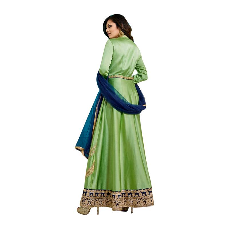 Green Dupion Dupion semi_stitched anarkali ethnic-suits