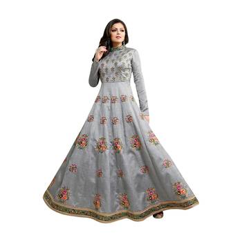Grey Dupion Dupion semi_stitched anarkali ethnic-suits 1