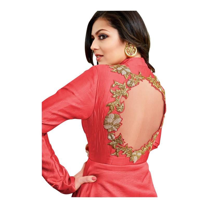 Peach crepe Dupion semi_stitched palazzo ethnic-suits