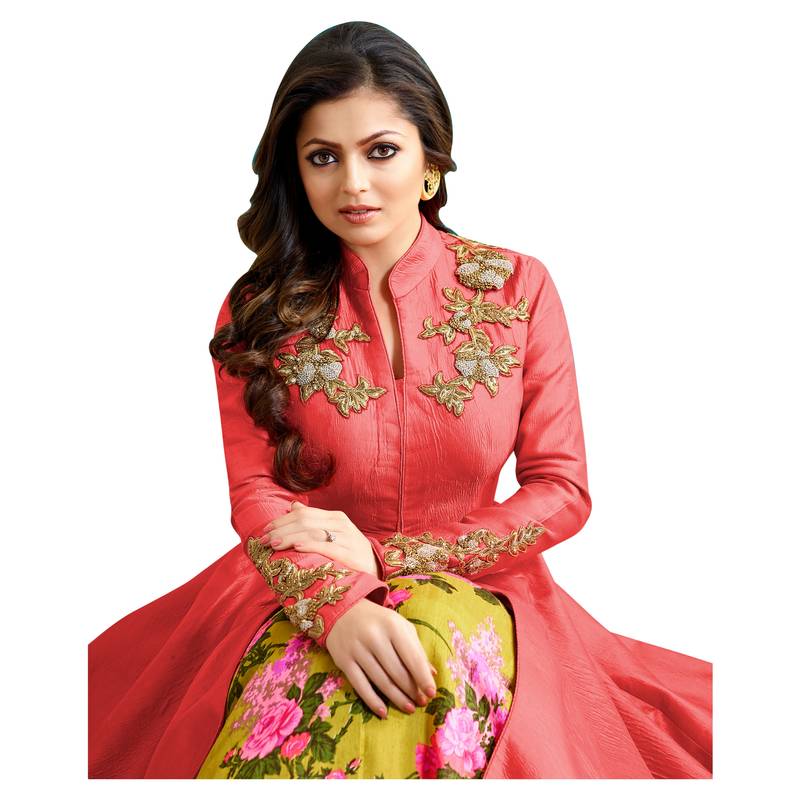 Peach crepe Dupion semi_stitched palazzo ethnic-suits