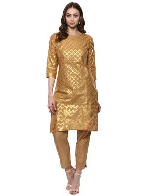 Beige printed cotton-kurtis 1