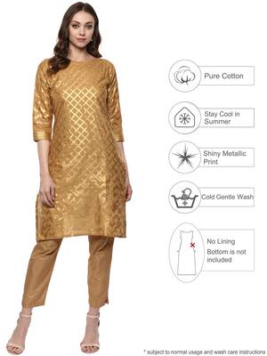Beige printed cotton-kurtis 2