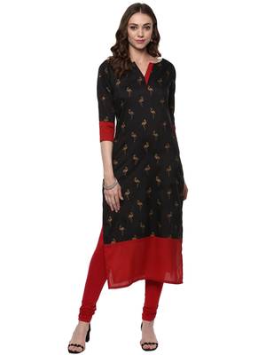 Black printed polyester silk-kurtis 1