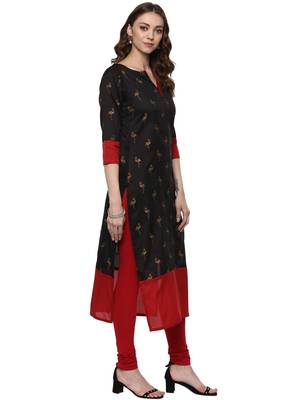 Black printed polyester silk-kurtis 4