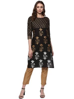 Black printed polyester silk-kurtis 1