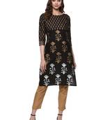 Black printed polyester silk-kurtis