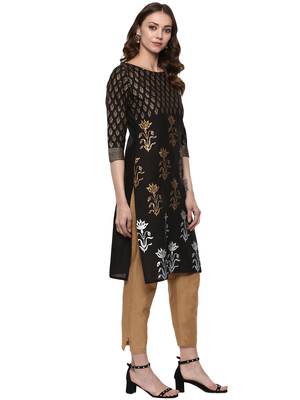 Black printed polyester silk-kurtis 4