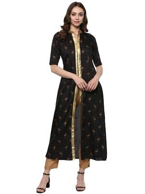 Black printed polyester silk-kurtis 1