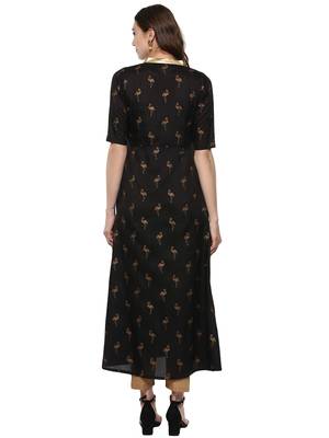 Black printed polyester silk-kurtis 3