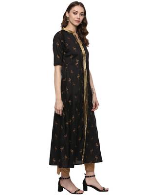Black printed polyester silk-kurtis 4