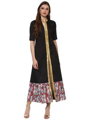 Black printed polyester silk-kurtis 1