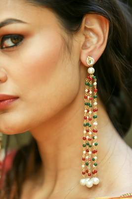 Gold Plated Kundan With Multicoloured Stones Earings 1