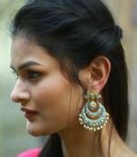 Gold Plated Kundan With Shell Pearls Turquoise Chand Baali