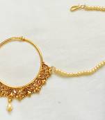 Ethnic India Polki Big Bridal Nose Ring Press Nath Type With Pearl String Nr22