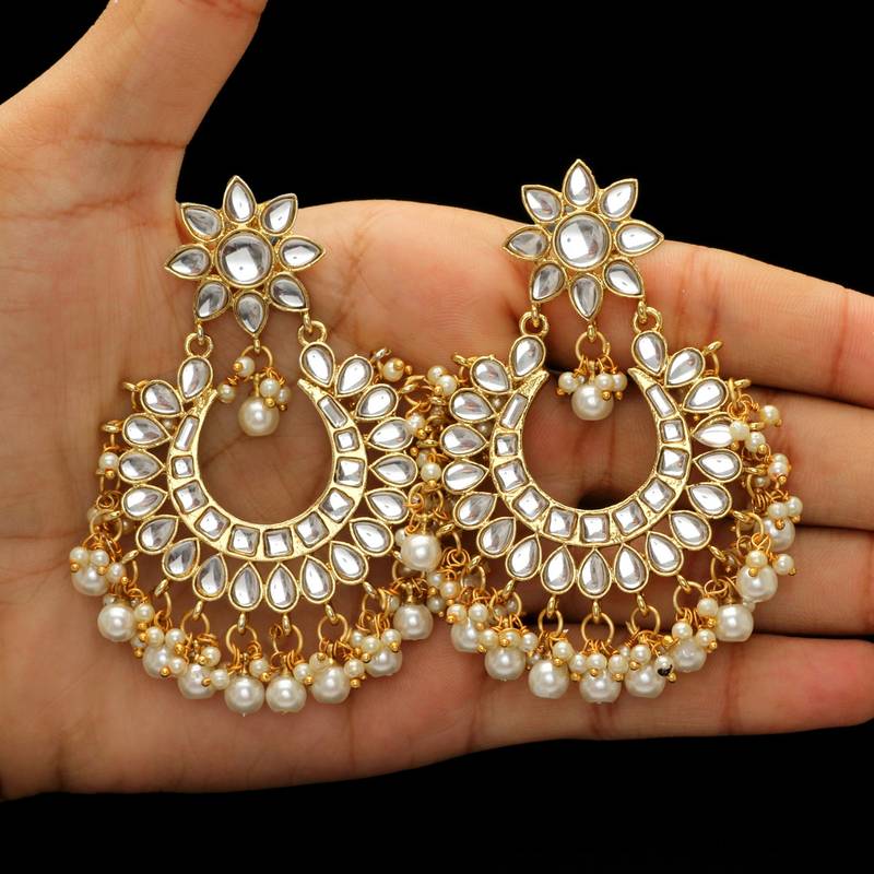 White Color Imitation Pearl Traditional Kundan Earrings Jaipur