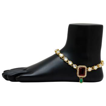Maroon & Green Color Kundan Anklets For Women 1
