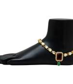 Maroon & Green Color Kundan Anklets For Women