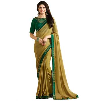 Mustard printed georgette saree with blouse 1
