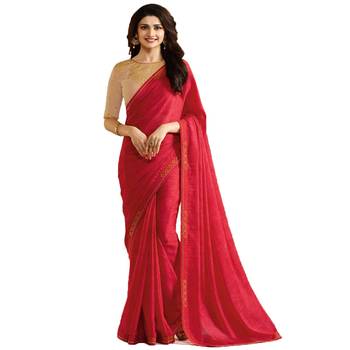 Red printed georgette saree with blouse 1
