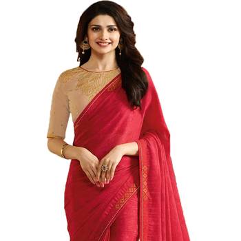 Red printed georgette saree with blouse 2