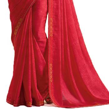 Red printed georgette saree with blouse 3