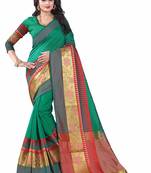 Green woven cotton saree with blouse