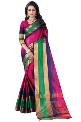 Multicolor woven cotton silk saree with blouse 1
